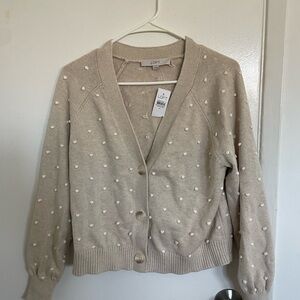 LOFT Women's Cream Cardigan Sweater
